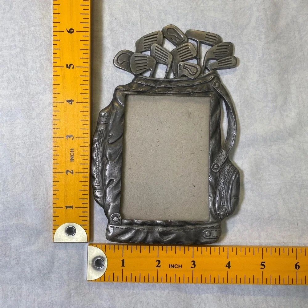Vintage Pewter Golf Picture Frames Set Clubs‎ Bag Flag 5x3.5 3x4 Lot